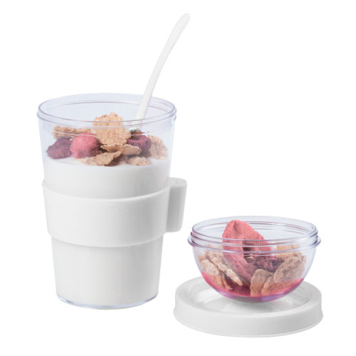 Контейнер для еды YOPLAT с ложкой, пластик (белый)
