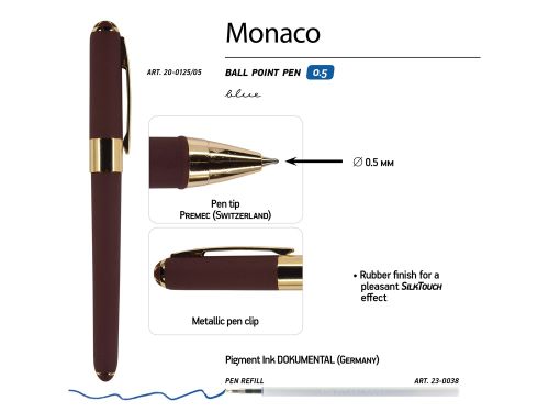 Ручка пластиковая шариковая Monaco, 0,5мм, синие чернила, коричневый