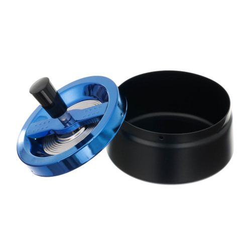 Пепельница S.Quire круглая, сталь, покрытие хром, синяя краска, черная, с черной ручкой, 120 мм