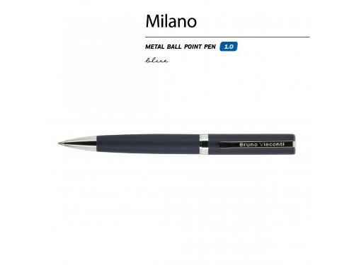 Ручка шариковая автоматическая BrunoVisconti 1 мм, синяя Milano (синий металлический корпус)