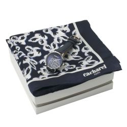 Набор (платок шейный, часы наручные), темно-синий с белым
