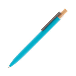 Ручка шариковая "Matt" из переработанного алюминия и пластика, с кнопкой из бамбука, бирюзовый