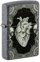 Зажигалка ZIPPO Heart Design с покрытием Iron Stone, латунь/сталь, серая, 38x13x57 мм